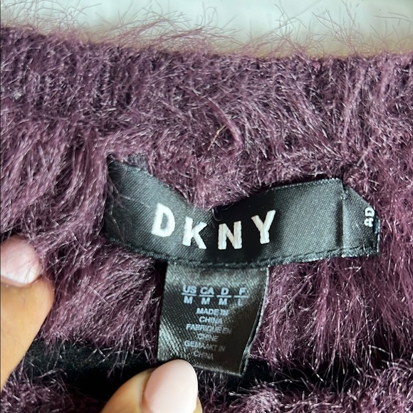 A082 DKNY Purple Crew Neck Fuzzy Sweater - Picture 2 of 3